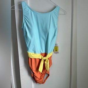 Lands’ End One Piece Women’s Swimsuit Size 6 pastel blue/yellow/orange